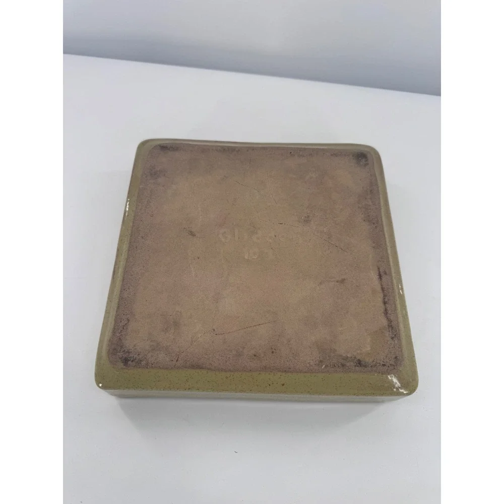 Glidden Pottery 107 Square Tray Crackle‎ Blue Tan Glaze Mid Century Modern Bowl